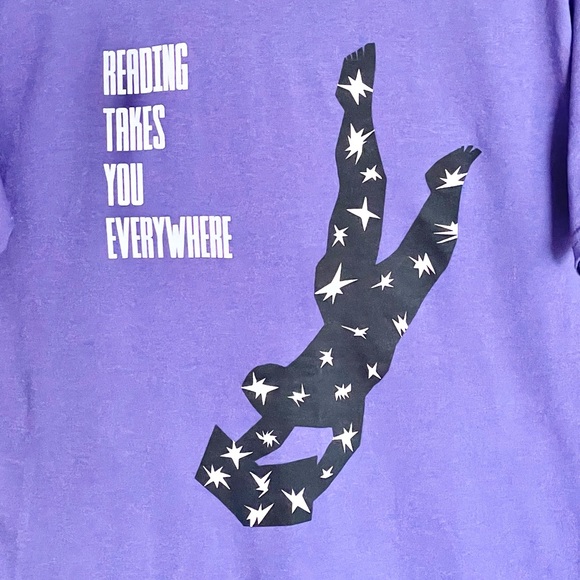 NEW Reading Takes You Everywhere Graphic Purple T Shirt Adult size Medium - Picture 3 of 6